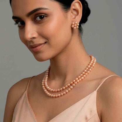 Multilayer Golden Brown Pearl Set With Earrings (Pack of 1)